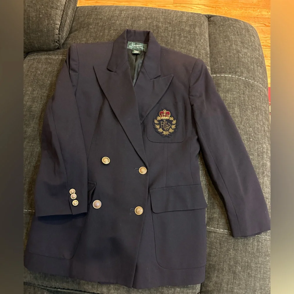 Vintage Ralph Lauren Navy Double-Breasted Wool Blazer Size Medium - Picture 5 of 16